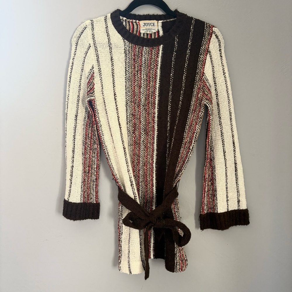 SOLD Vintage 70s Brown and White Striped Sweater with Tie / Doen Christy Dawn